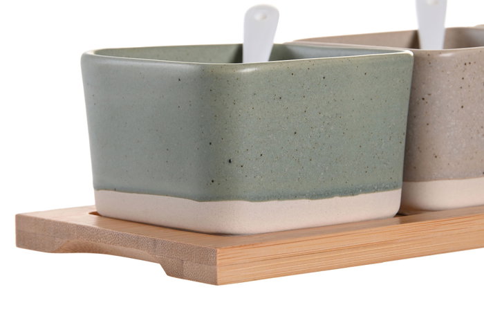 DKD Home Decor Set de 7 piezas de aperitivo en porcelana y bambú Multicolor