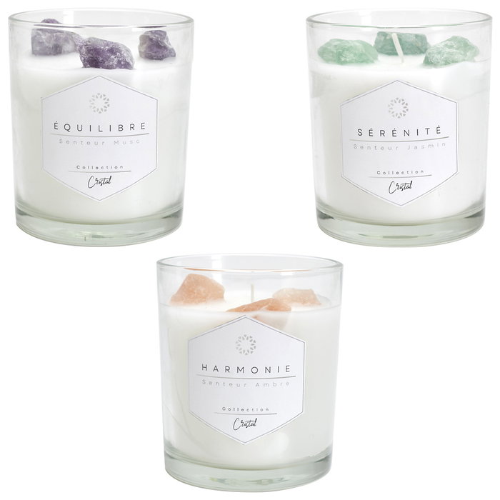 Home Deco Factory Vela Perfumada con Piedras Bougie, 10 cm - 250 g, 35h, Aromas Surtidos (Jazmín, Ámbar, Almizcle)