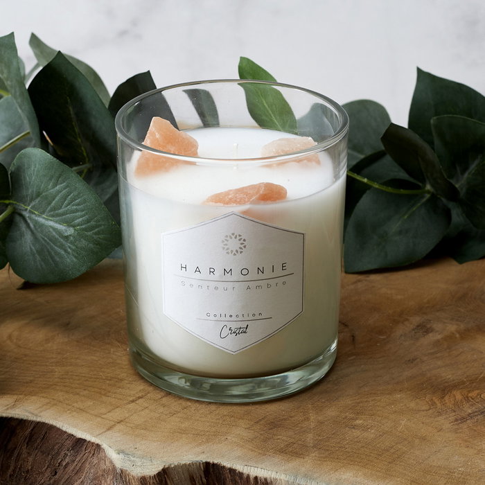 Home Deco Factory Vela Perfumada con Piedras Bougie, 10 cm - 250 g, 35h, Aromas Surtidos (Jazmín, Ámbar, Almizcle)