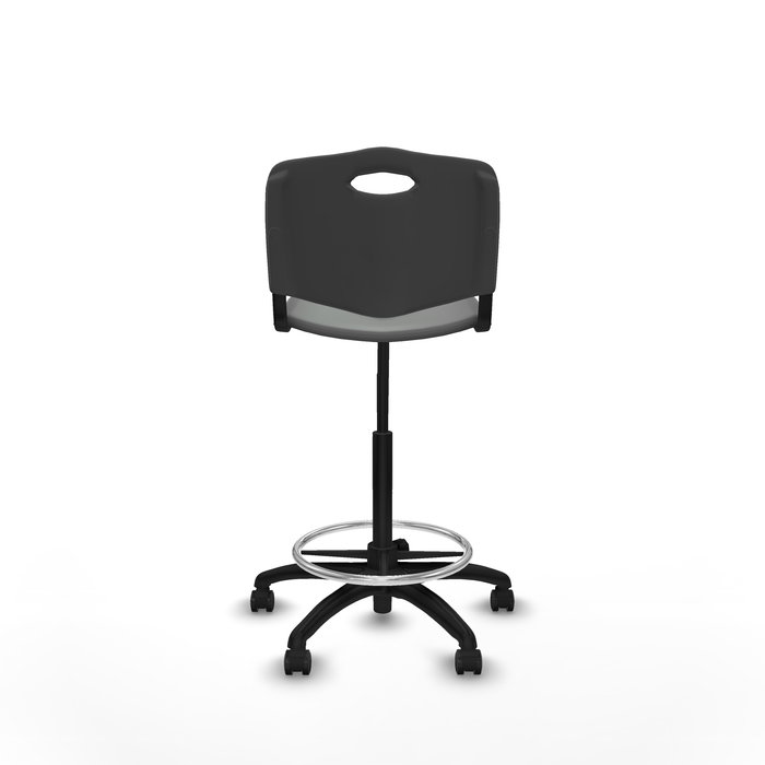 Taburete Robledo con mecanismo Giratorio de PVC color Gris oscuro. Equipado con Base poliamida negra, Sin brazos y Ruedas de parqué