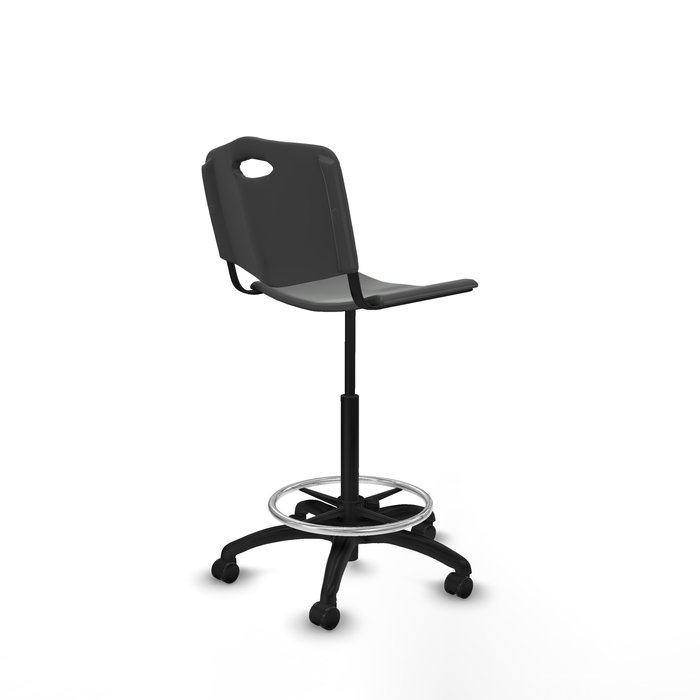 Taburete Robledo con mecanismo Giratorio de PVC color Gris oscuro. Equipado con Base poliamida negra, Sin brazos y Ruedas de parqué