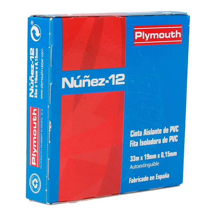 Nuñez-Plymouth Cinta aislante eléctrica profesional PVC 19 mm x 33 m negra