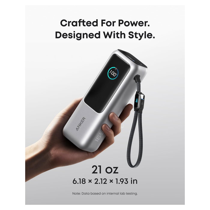 Anker Power Bank 25000 mAh 165W 3x USB-C 100W 1x USB-A Smart Display Cables Integrados Plata Anker Power Bank 25000 mAh 165W 3x USB-C 100W 1x USB-A Smart Display Cables Integrados Plata