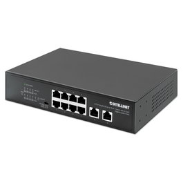 Intellinet 561402 Switch Gigabit Ethernet PoE+ de 8 puertos con 2 puertos de enlace ascendente RJ45 Gigabit