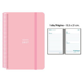 SENFORT Agenda Anual 2027 Pastel con Espiral y Goma Rosa