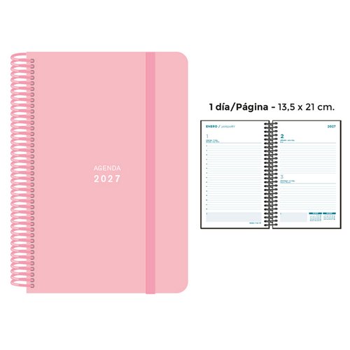 SENFORT Agenda Anual 2027 Pastel con Espiral y Goma Rosa SENFORT Agenda Anual 2027 Pastel con Espiral y Goma Rosa