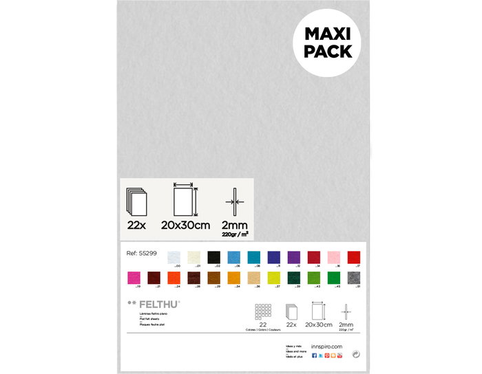 Innspiro Set de 22 láminas de fieltro acrílico surtido colores 20x30cm x 2mm Innspiro Set de 22 láminas de fieltro acrílico surtido colores 20x30cm x 2mm