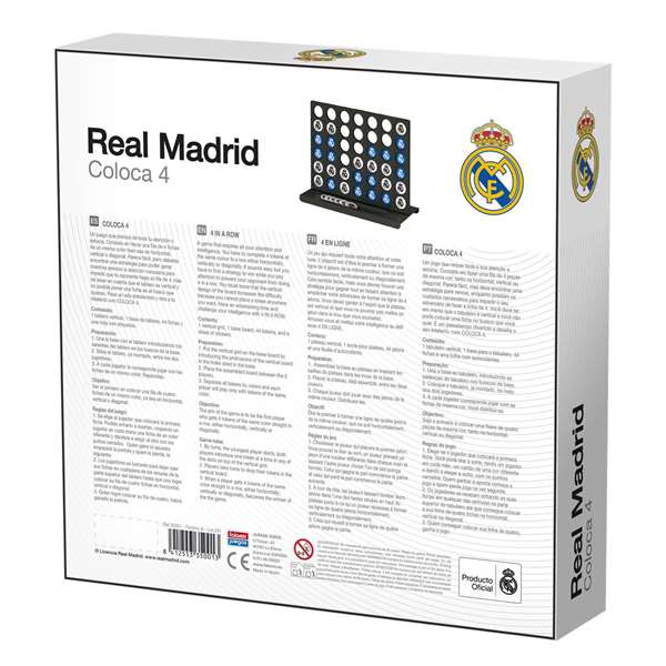 Falomir Juego Conecta 4 Real Madrid - Juego de Mesa Estratégico para 2 Jugadores, Edad 3 a 6 Años, en Español, Incluye Fichas Rojas y Blancas
