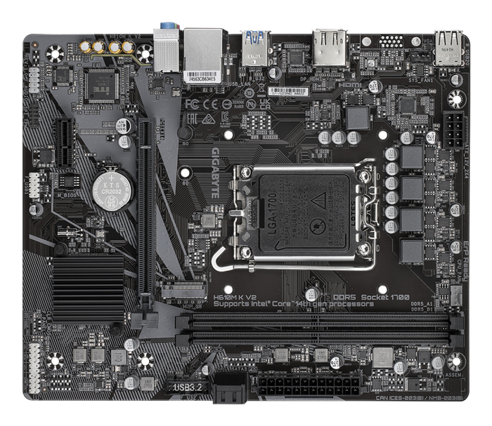 GIGABYTE H610M K V2 Placa base para Intel 14ª Gen, DDR5, M.2 NVMe PCIe 3.0 x4, LAN GbE, USB 3.2 Gen 1, Factor de Forma Micro ATX