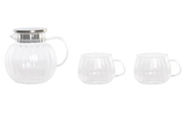 DKD Home Decor Set de 3 Teteras de Borosilicato e Inox de 1L 350ML