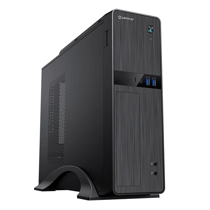 UNYKA Caja de Sobremesa UK2011 Micro-ATX/Mini-ITX Negra con Fuente SFX 450W Incluida - 2x USB 3.0, 2x USB Type-C, 4 Bahías, Soporte Vertical - Referencia 52112