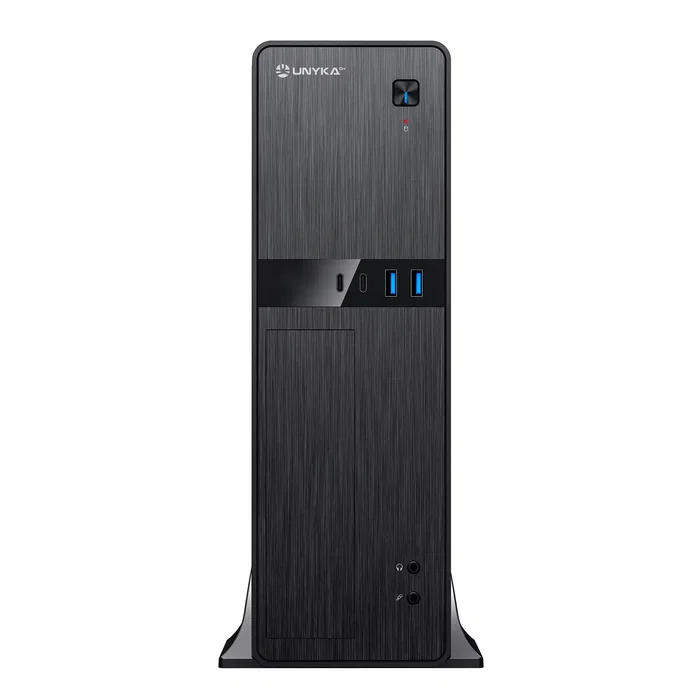 UNYKA Caja de Sobremesa UK2011 Micro-ATX/Mini-ITX Negra con Fuente SFX 450W Incluida - 2x USB 3.0, 2x USB Type-C, 4 Bahías, Soporte Vertical - Referencia 52112