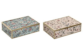 DKD Home Decor Joyero Shabby Beige Verde Cristal Metal 21 x 14 x 6 cm (4 Unidades)