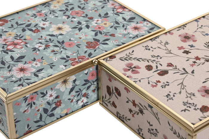 DKD Home Decor Joyero Shabby Beige Verde Cristal Metal 21 x 14 x 6 cm (4 Unidades)