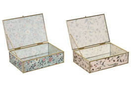 DKD Home Decor Joyero Shabby Beige Verde Cristal Metal 21 x 14 x 6 cm (4 Unidades)