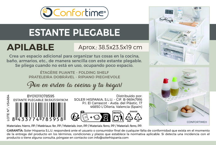 Confortime Estante Plegable 38.5 cm x 23.5 cm x 19 cm (24 Unidades)