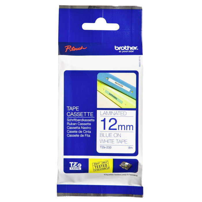 Brother TZe-233 Cinta Laminada Azul sobre Blanco 12mm x 8m Brother TZe-233 Cinta Laminada Azul sobre Blanco 12mm x 8m