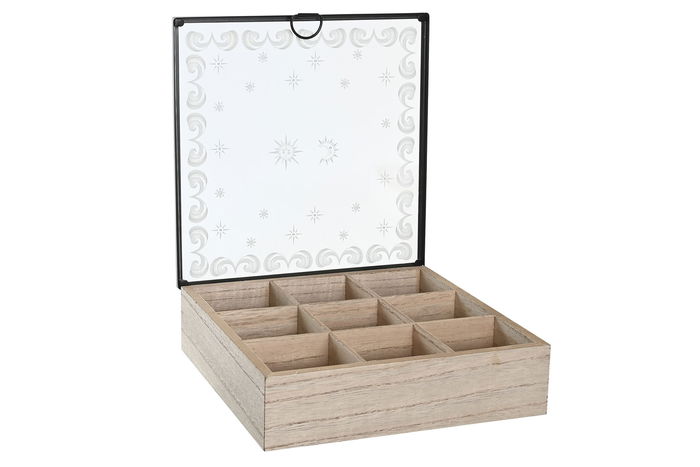 DKD Home Decor Caja Infusiones Atlantico Stella Maris, Azul Blanco, MDF, Cristal, Metal, 24 x 6.5 x 24 cm