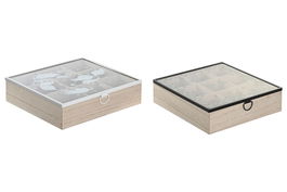 DKD Home Decor Caja Infusiones Atlantico Stella Maris, Azul Blanco, MDF, Cristal, Metal, 24 x 6.5 x 24 cm