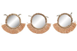 DKD Home Decor Set de 3 Espejos de Cristal con Flecos de Yute Natural