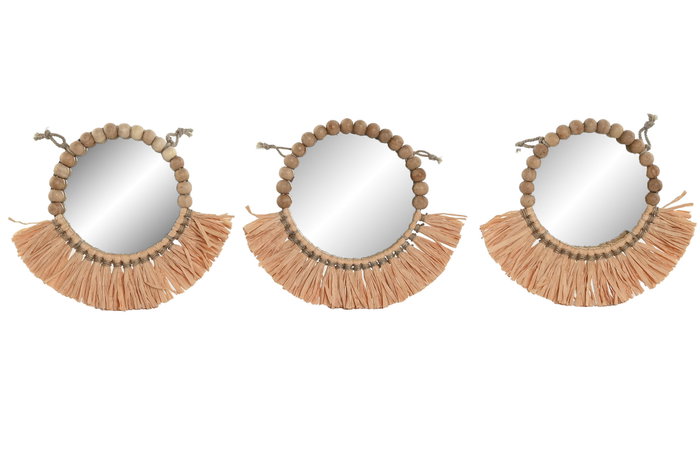 DKD Home Decor Set de 3 Espejos de Cristal con Flecos de Yute Natural DKD Home Decor Set de 3 Espejos de Cristal con Flecos de Yute Natural