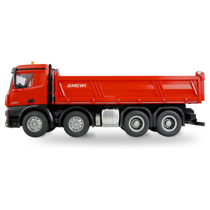 AMEWI Mercedes-Benz Arocs Muldenkipper 8x4/4 4WD RTR 1:18 - Camión Basculante Eléctrico Radio Control Escala Grande, Color Rojo, Ref. 22693