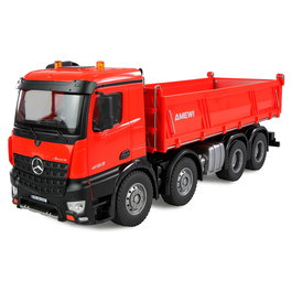 AMEWI Mercedes-Benz Arocs Muldenkipper 8x4/4 4WD RTR 1:18 - Camión Basculante Eléctrico Radio Control Escala Grande, Color Rojo, Ref. 22693