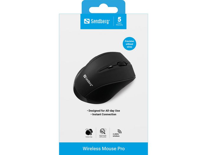 Sandberg Wireless Mouse Pro Ratón Inalámbrico USB Plug and Play para Ordenador