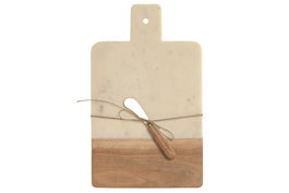 DKD Home Decor Set de 2 Tablas de Cortar de Mármol y Acacia con Cuchillo