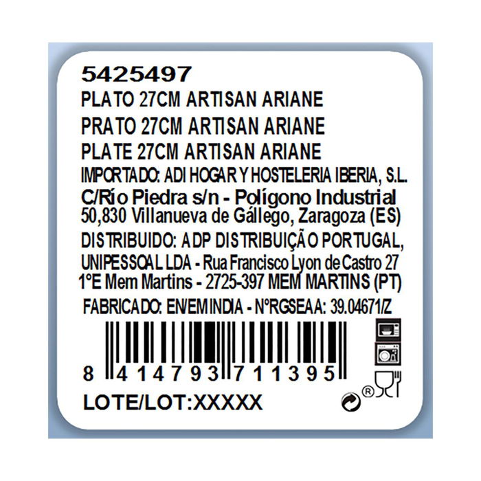 Plato Porcelana Reforzada Artisan Ariane 27 cm