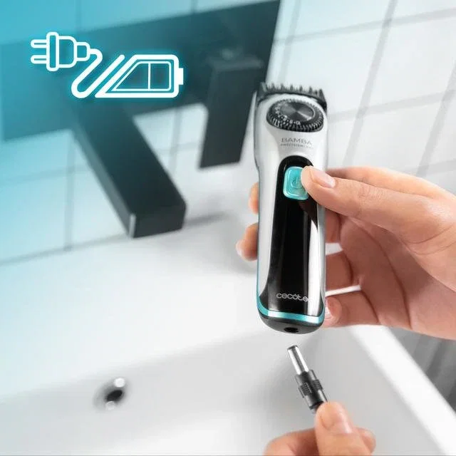 Cecotec Bamba PrecisionCare AllDrive Pro, Recortador de Barba con Dial de Precisión 19 Ajustes (1-10 mm), Cuchillas Titanio, Función NonStop, Recargable, Color Negro y Plata