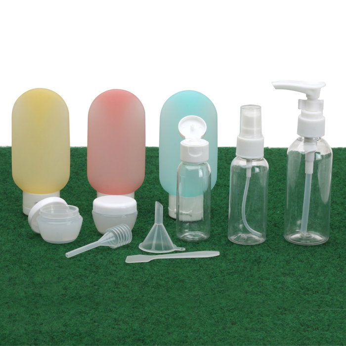 Jet Lag Kit de Viaje Neceser con 11 Piezas, Incluye Botes, Frasco con Vaporizador, Cuentagotas, Medidas 20.5x4 cm, Ideal para Equipaje de Cabina