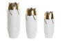 DKD Home Decor Jarrón Blanco Dorado Metal Set de 3 Piezas 21 x 55 x 21 cm