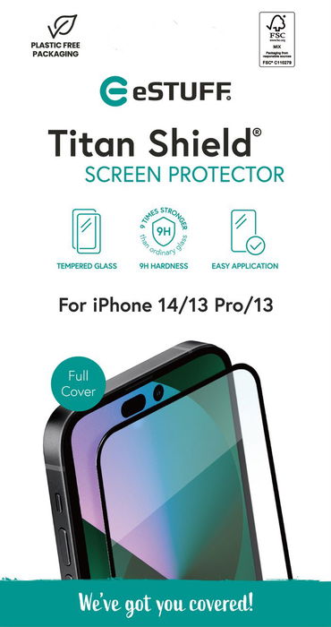 eSTUFF Protector de Pantalla Full Cover Titan Shield para iPhone 16e/14/13 Pro/13