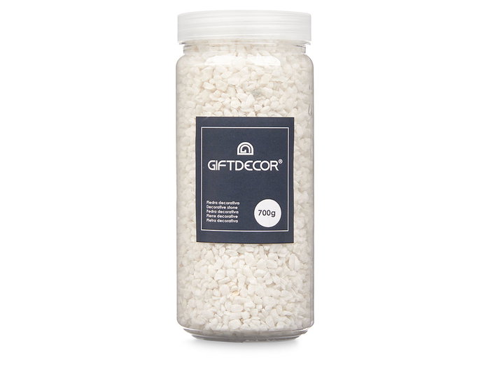 Giftdecor Bote Decorativo de Piedra Blanca, Tamaño de Piedras 2-5 mm, 700 g, 6.5 cm x 15.8 cm x 6.5 cm, para Decoración de Jardín, Interior o Manualidades (Set de 12)