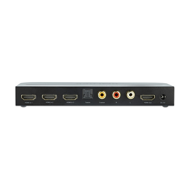 DeLOCK Conmutador HDMI 3 x Entrada a 1 x Salida 4K 60 Hz con Extractor de Audio, Negro, Metal