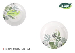Algon Set 10 Platos de Cartón Redondos Flora 20 cm (24 Unidades)