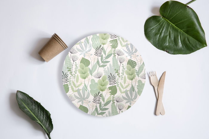 Algon Set 10 Platos de Cartón Redondos Flora 20 cm (24 Unidades)