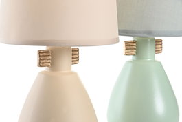 DKD Home Decor Lámpara Sobremesa Mediterraneo Verde Jade Crema Tela E14 40W (2 Unidades) 16x27x16 cm