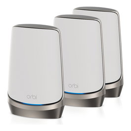 NETGEAR Orbi RBKE963 AXE11000 Quad-Band WiFi 6E Mesh System (Pack de 3 Nodos), 16 Puertos LAN, Procesador 4 Núcleos 2.2 GHz, Compatible con Alexa y Google Assistant