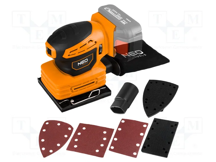 NEO TOOLS Lijadora orbital de acumulador 18V con fijación velcro NEO TOOLS Lijadora orbital de acumulador 18V con fijación velcro