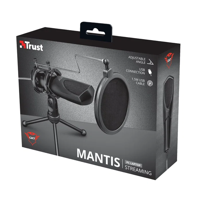 Trust Gaming GXT 232 Mantis Micrófono USB para PC, Negro - Para Streaming, Podcast, YouTube, Twitch con Filtro Pop, Soporte y Trípode Trust Gaming GXT 232 Mantis Micrófono USB para PC, Negro - Para Streaming, Podcast, YouTube, Twitch con Filtro Pop, Soporte y Trípode