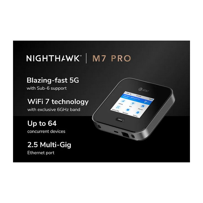 NETGEAR Nighthawk M7 Pro - Router Móvil 5G y Hotspot Wi-Fi 7 con Ethernet de 2.5GbE y 1GbE - Banda Tribanda 6 GHz, Puerto USB-C, Batería Integrada - Negro