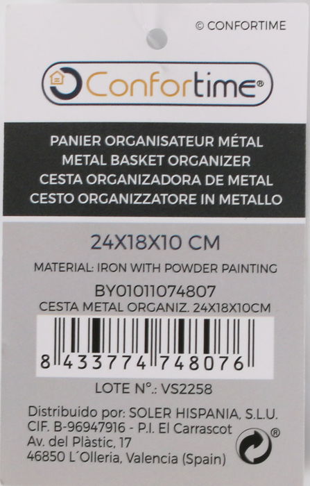 Confortime Cesta Organizadora de Metal 24,5 x 17,9 x 10 cm (12 Unidades)