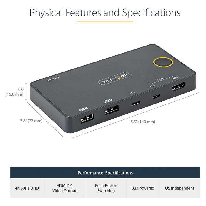 StarTech Switch KVM 2 Puertos HDMI USB StarTech Switch KVM 2 Puertos HDMI USB