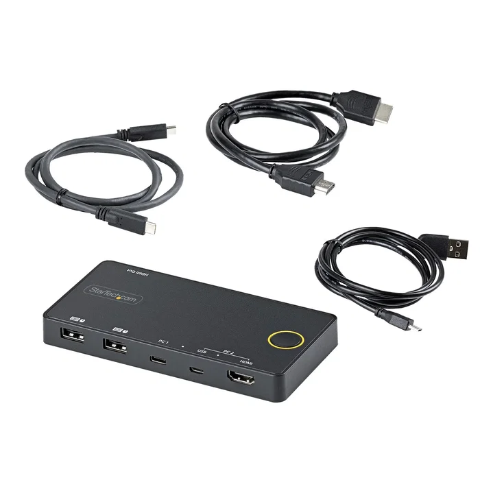 StarTech.com SV221HUC4K Conmutador KVM HDMI 2.0 de 2 Puertos USB-C / USB-A con Cables, 4K Ultra HD a 60Hz, Negro