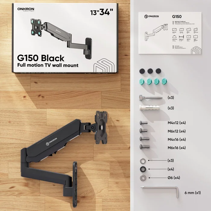 Onkron G150-B Soporte de Pared para Monitor de 34 pulgadas, Negro