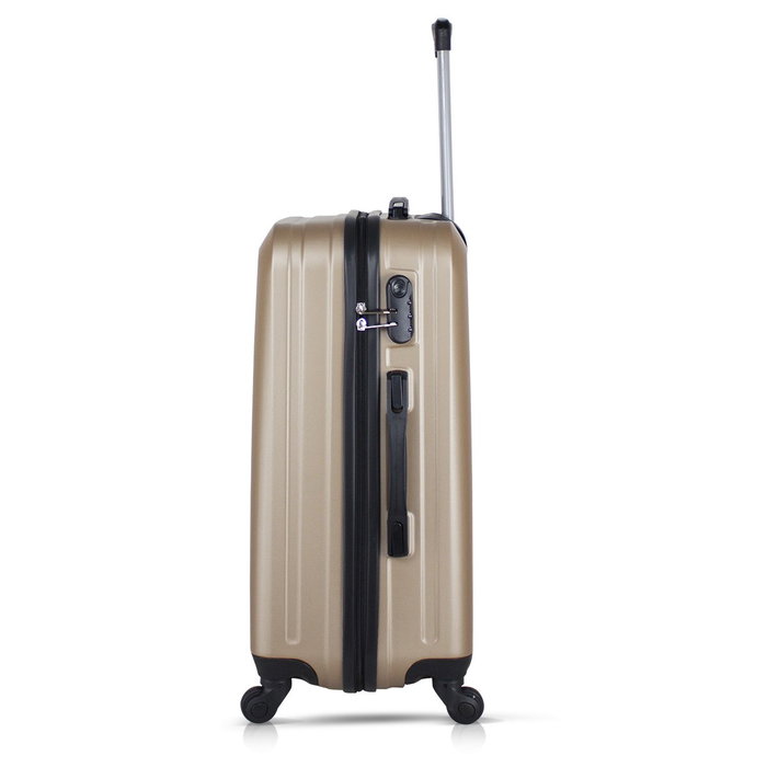 Zoozie Bags Juego de Maletas 8510 Dorado ABS con Ruedas 360 y Cierre Codificado, Incluye Neceser de Maquillaje, Compañía de Viaje Elegante y Segura para Desplazamientos