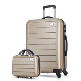 Zoozie Bags Juego de Maletas 8510 Dorado ABS con Ruedas 360 y Cierre Codificado, Incluye Neceser de Maquillaje, Compañía de Viaje Elegante y Segura para Desplazamientos
