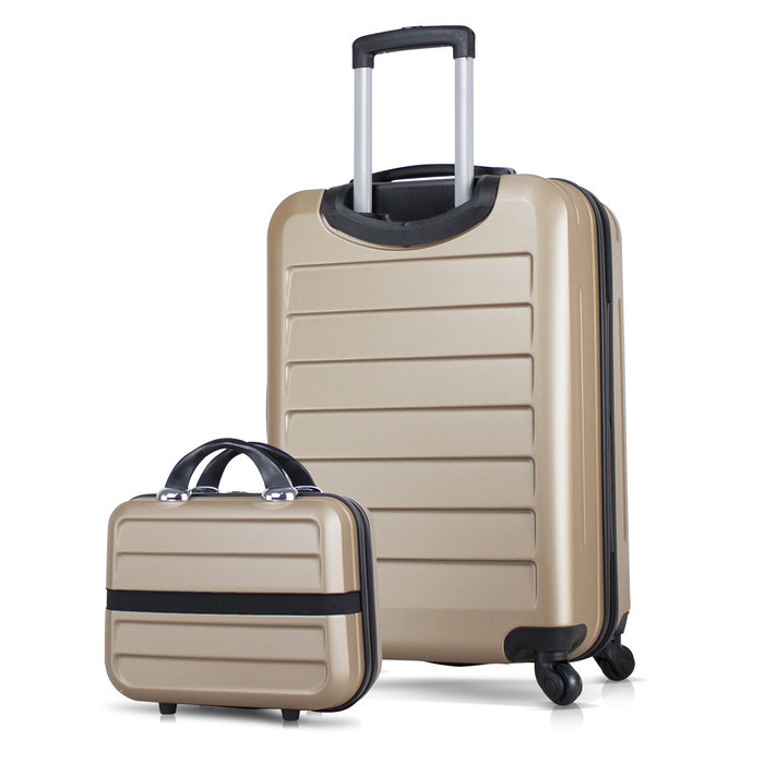 Zoozie Bags Juego de Maletas 8510 Dorado ABS con Ruedas 360 y Cierre Codificado, Incluye Neceser de Maquillaje, Compañía de Viaje Elegante y Segura para Desplazamientos